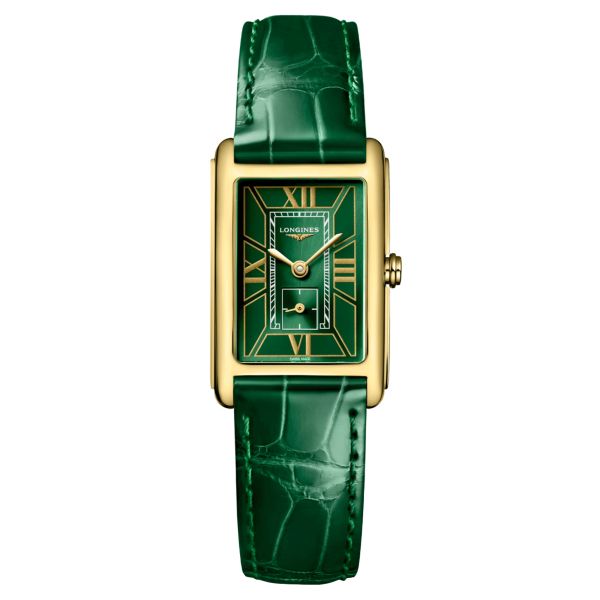 Montre Longines DolceVita Or Jaune quartz cadran vert bracelet cuir vert 20,5 x 32 mm L5.255.6.95.2