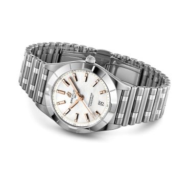 Breitling Chronomat Diamants quartz watch white mother-of-pearl dial steel bracelet 32 mm A77310101A4A1