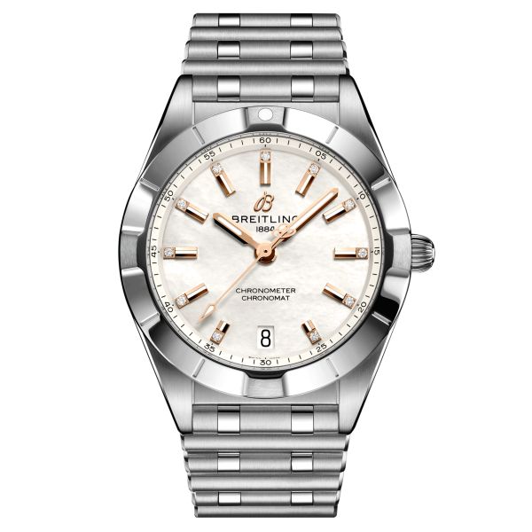 Montre Breitling Chronomat Diamants quartz cadran nacre blanche bracelet acier 32 mm A77310101A4A1