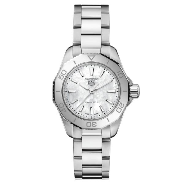 TAG Heuer Aquaracer Professional 200 quartz watch white mother-of-pearl dial steel bracelet 30 mm WBP1418.BA0622