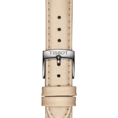 Montre Tissot T-Classic PR 100 PVD or rose quartz cadran nacre blanche bracelet cuir crème 34 mm T150.210.26.111.00