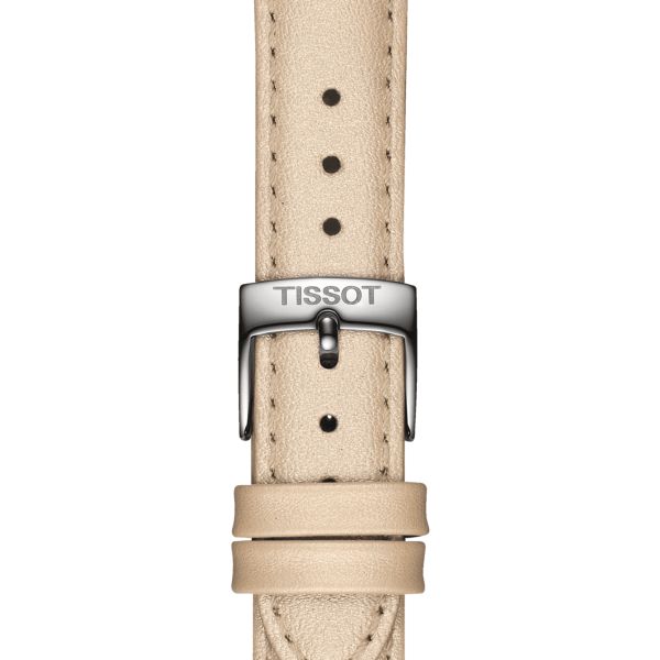 Montre Tissot T-Classic PR 100 PVD or rose quartz cadran nacre blanche bracelet cuir crème 34 mm T150.210.26.111.00