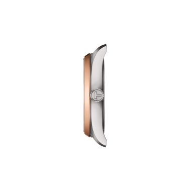 Montre Tissot T-Classic PR 100 PVD or rose quartz cadran nacre blanche bracelet cuir crème 34 mm T150.210.26.111.00