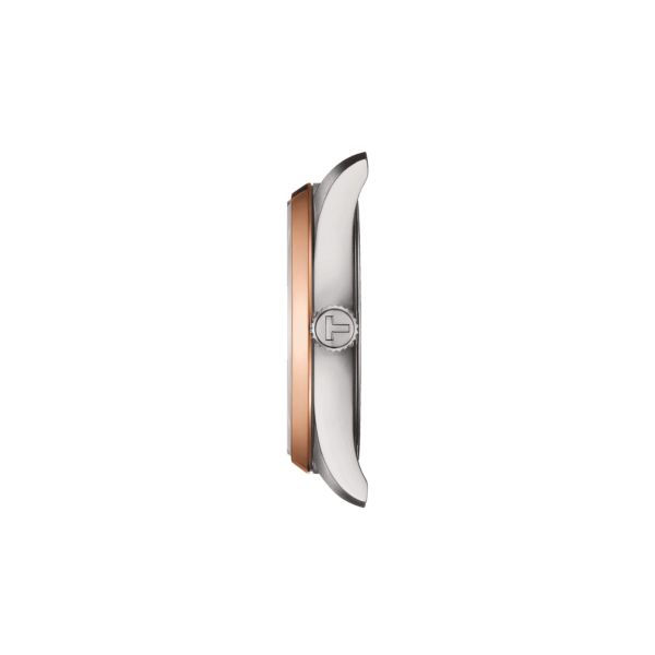 Montre Tissot T-Classic PR 100 PVD or rose quartz cadran nacre blanche bracelet cuir crème 34 mm T150.210.26.111.00