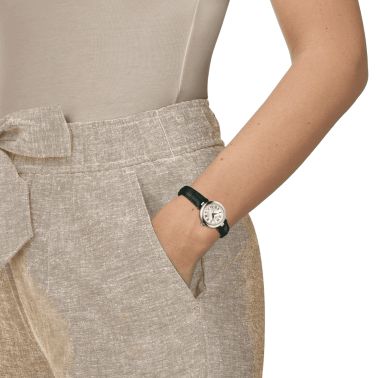 Montre Tissot T-Lady Bellissima quartz cadran nacre blanche bracelet cuir vert 26 mm T126.010.16.113.02