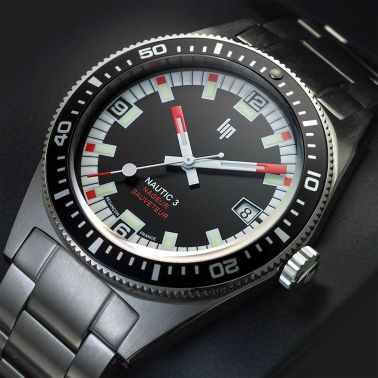Lip Nautic 3 automatic Nageur-Sauveteur black dial steel bracelet 39 mm
