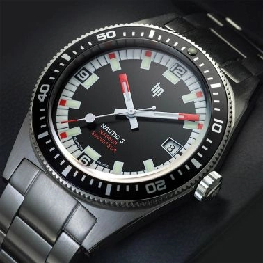 Lip Nautic 3 automatic Nageur-Sauveteur black dial steel bracelet 39 mm