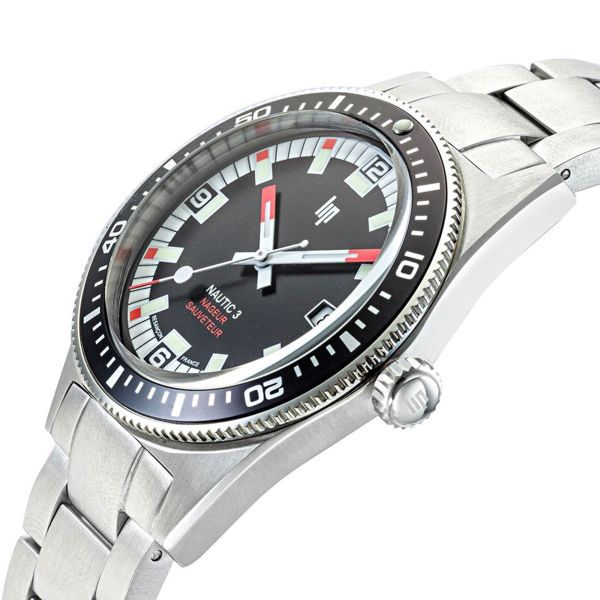 Lip Nautic 3 automatic Nageur-Sauveteur black dial steel bracelet 39 mm