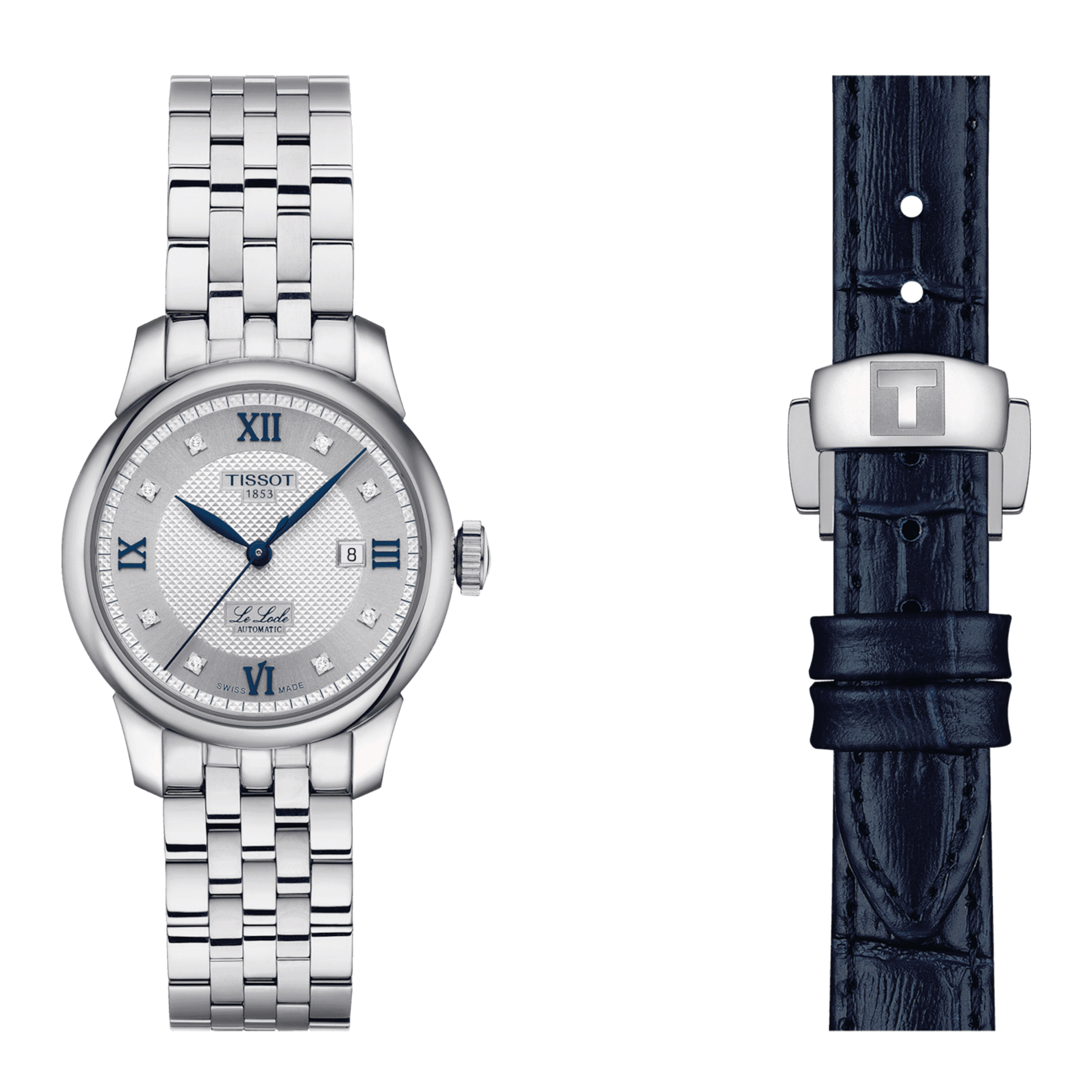 Montre Tissot T-Classic Le Locle 20TH Anniversary Automatic index diamants cadran argent bracelet acier 29 mm T006.207.11.036.01