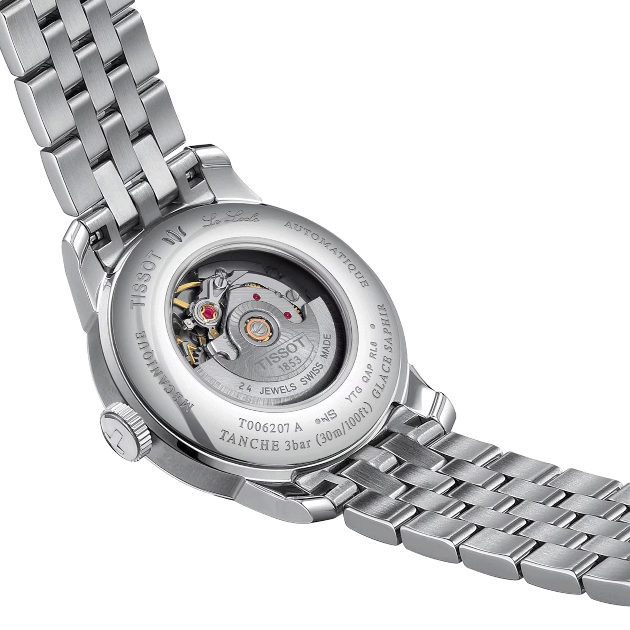 Montre Tissot T-Classic Le Locle 20TH Anniversary Automatic index diamants cadran argent bracelet acier 29 mm T006.207.11.036.01