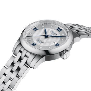 Montre Tissot T-Classic Le Locle 20TH Anniversary Automatic index diamants cadran argent bracelet acier 29 mm T006.207.11.036.01