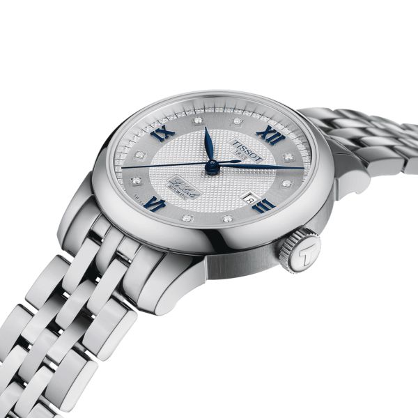 Montre Tissot T-Classic Le Locle 20TH Anniversary Automatic index diamants cadran argent bracelet acier 29 mm T006.207.11.036.01