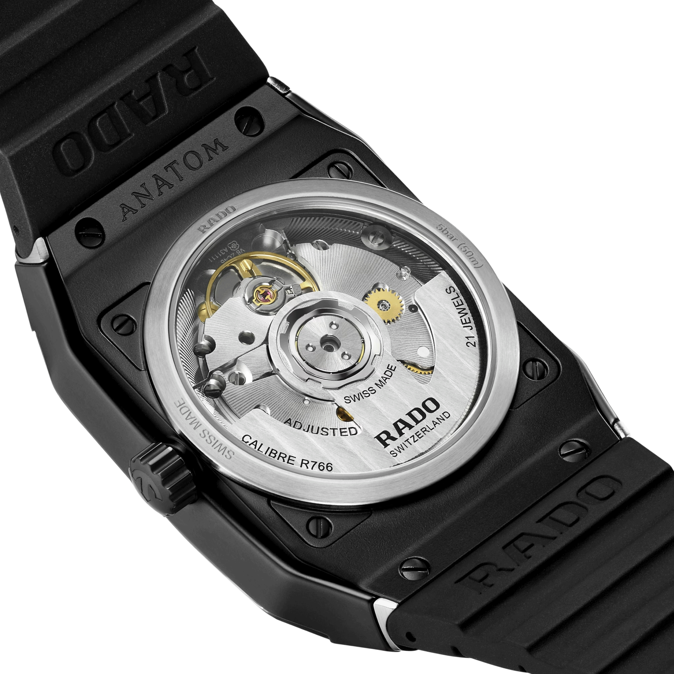 Montre Rado Anatom automatique cadran bleu bracelet caoutchouc noir 32,5 mm R10202209