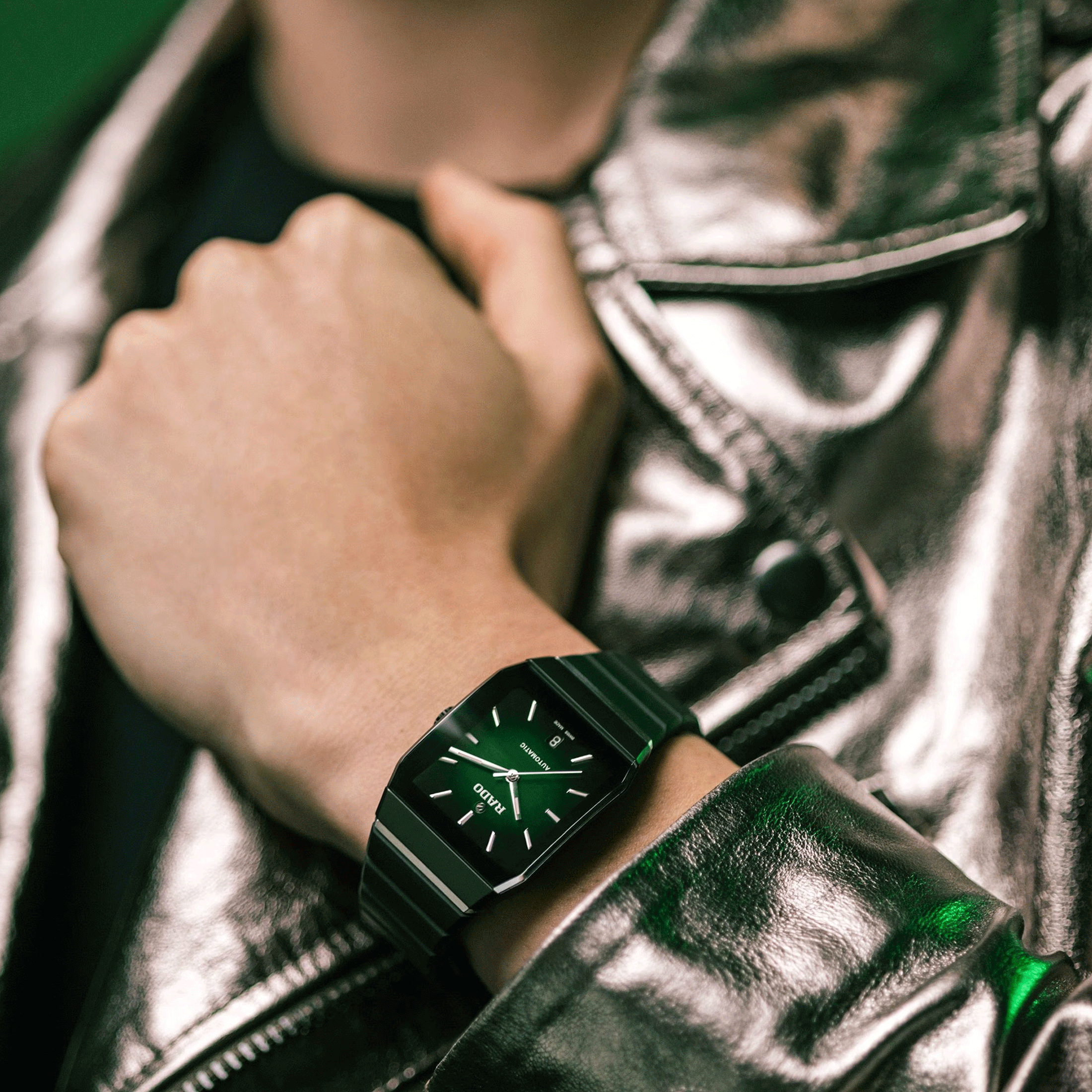 Montre Rado Anatom automatique cadran vert bracelet caoutchouc noir 32,5 mm R10202319