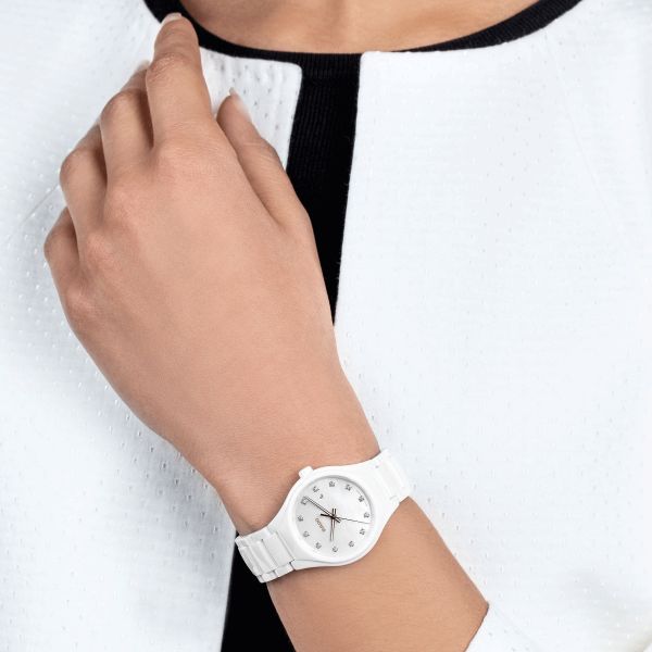 Montre Rado True quartz ceramique blanche et diamants 30 mm Lepage