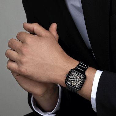 Rado True Square Open Heart automatic watch black dial black ceramic bracelet 38 mm