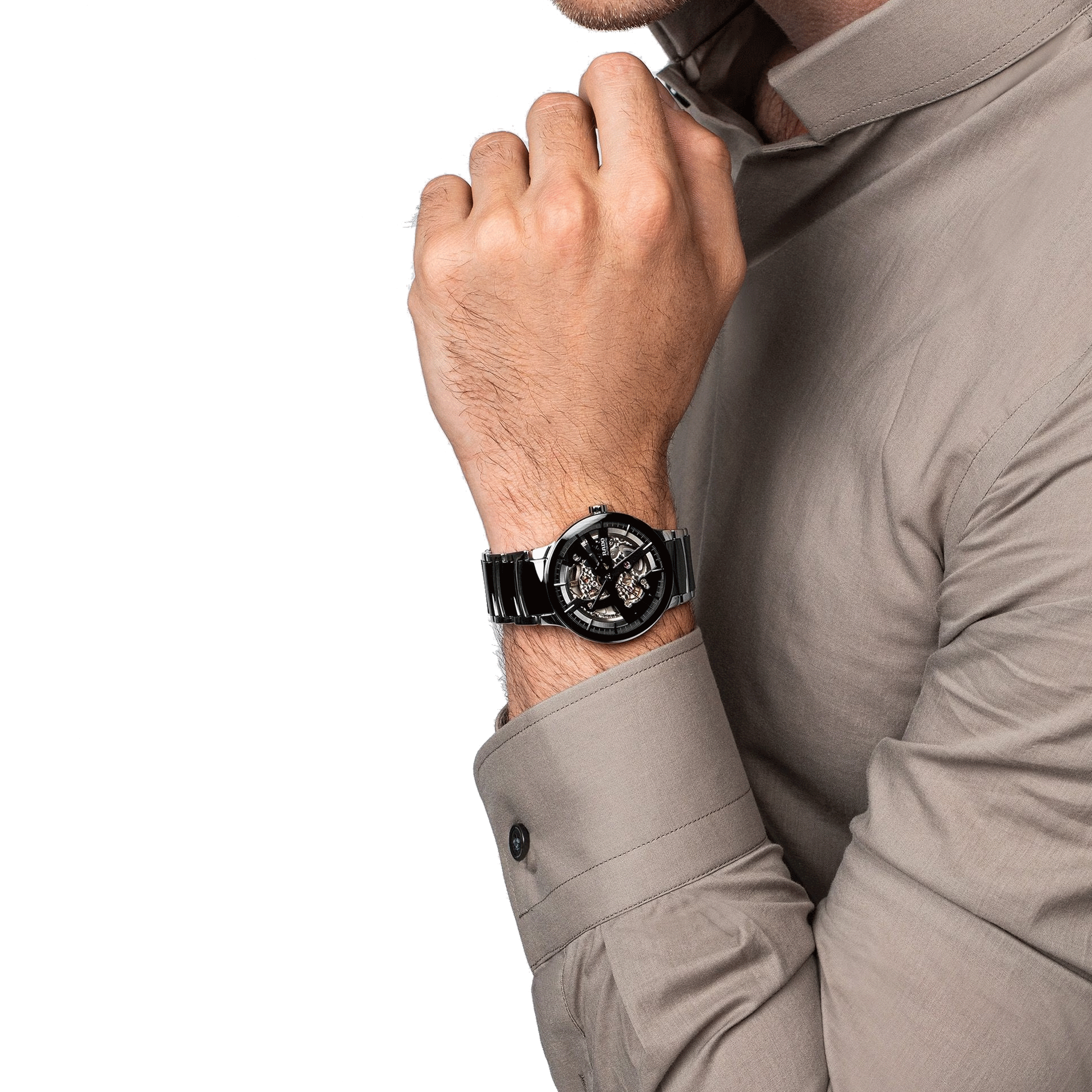 Montre Rado Centrix automatique cœur ouvert bracelet céramique noire 38 mm R30178152