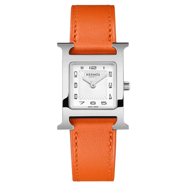 HERMÈS Heure H Small Model quartz white dial orange leather strap 21 mm W036707WW00