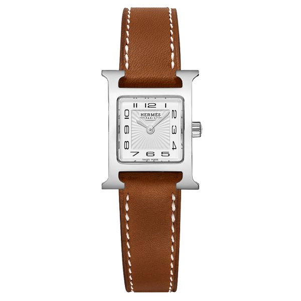 HERMÈS Heure H Mini Model quartz watch white dial brown Barénia leather strap 21 mm W037961WW00