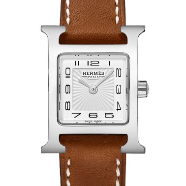 HERMÈS Heure H Mini Model quartz watch white dial brown Barénia leather strap 21 mm W037961WW00