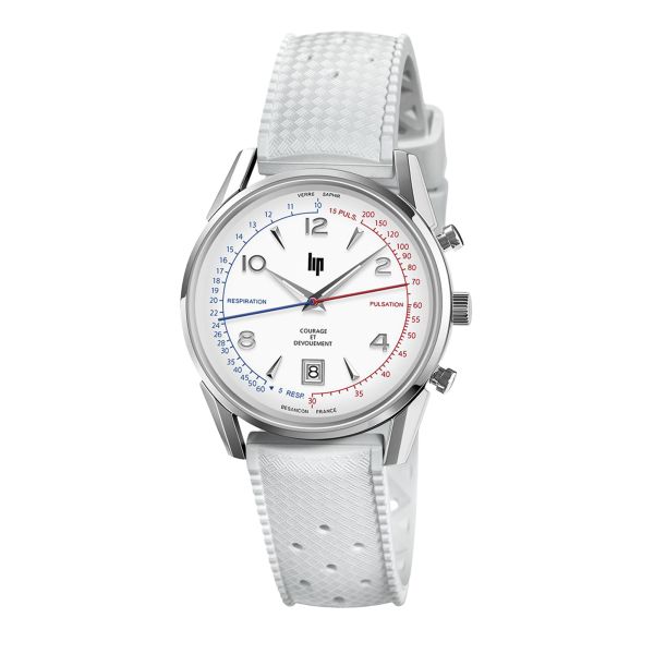 Montre Lip Courage quartz cadran blanc bracelet caoutchouc et NATO 35 mm