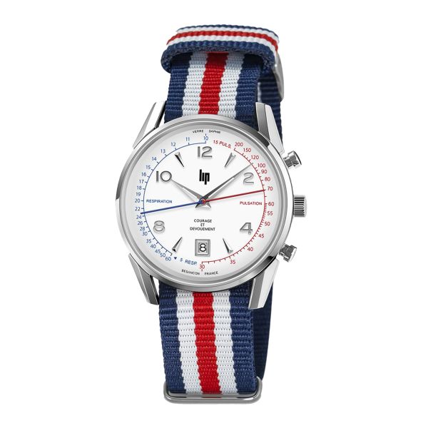 Montre Lip Courage quartz cadran blanc bracelet caoutchouc et NATO 35 mm