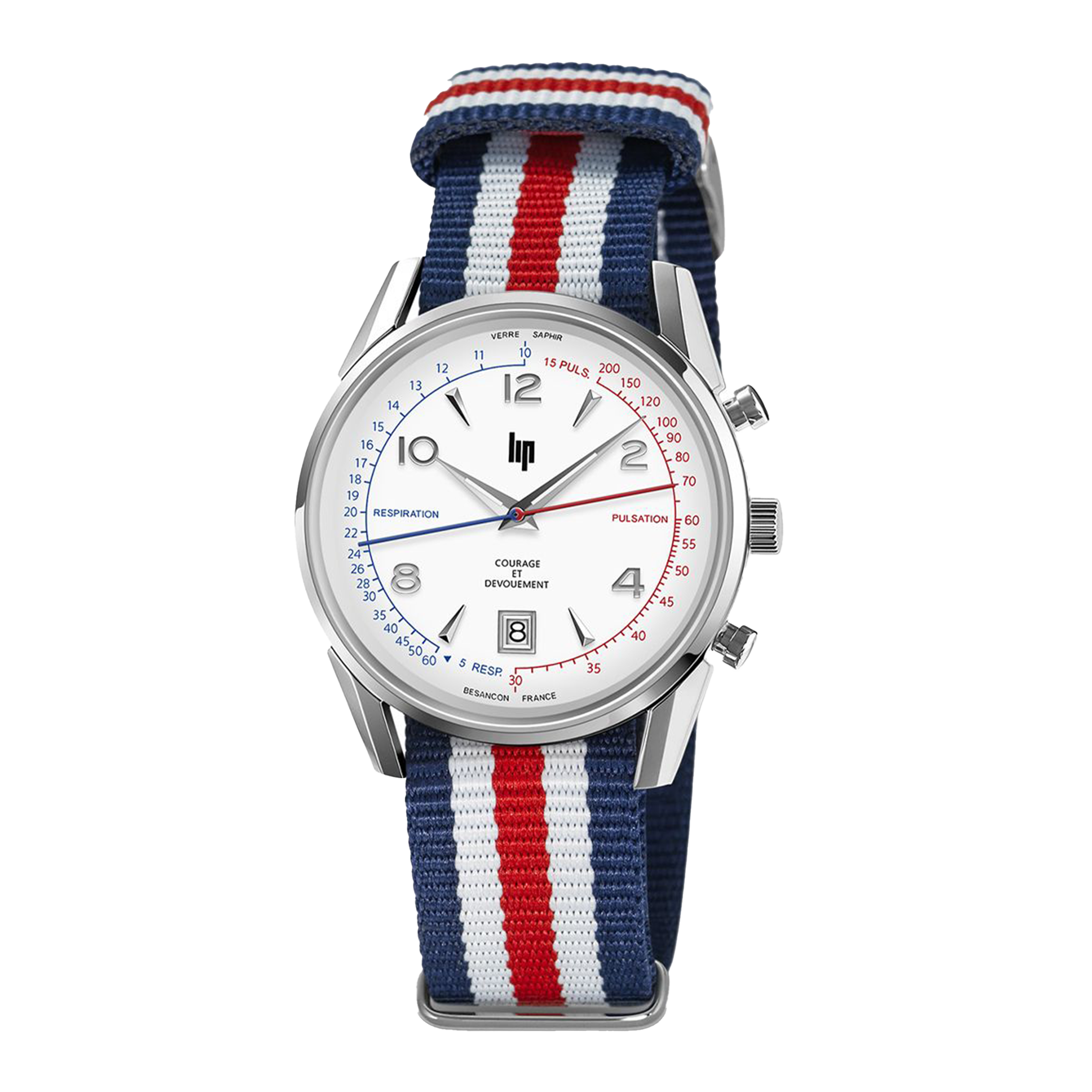 Montre Lip Courage quartz cadran blanc bracelet caoutchouc et NATO 35 mm