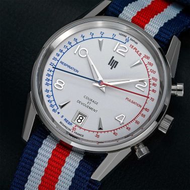 Montre Lip Courage quartz cadran blanc bracelet caoutchouc et NATO 35 mm