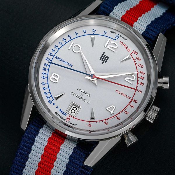 Montre Lip Courage quartz cadran blanc bracelet caoutchouc et NATO 35 mm