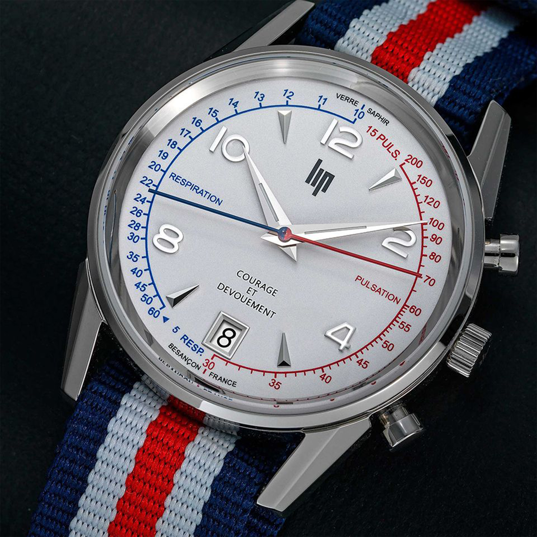 Montre Lip Courage quartz cadran blanc bracelet caoutchouc et NATO 35 mm