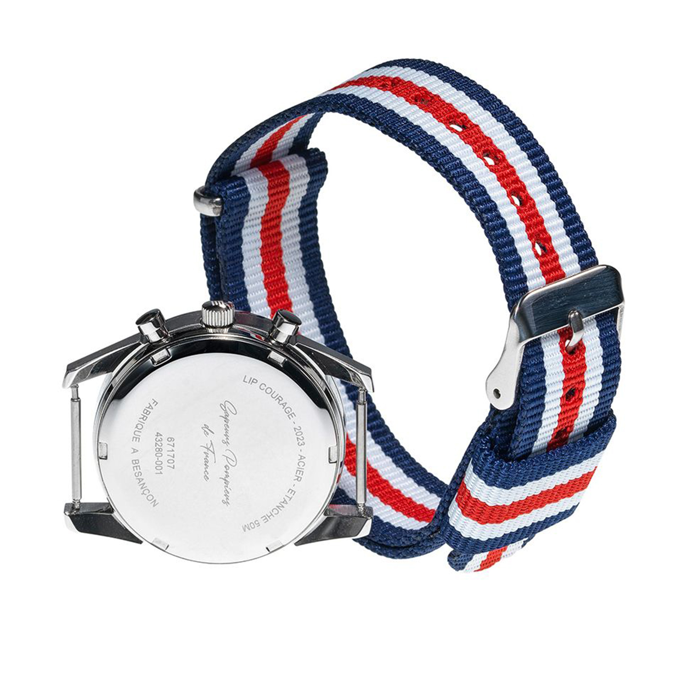 Montre Lip Courage quartz cadran blanc bracelet caoutchouc et NATO 35 mm