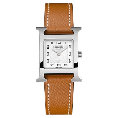 HERM S Heure H Small Model quartz white dial brown calfskin strap 25 mm