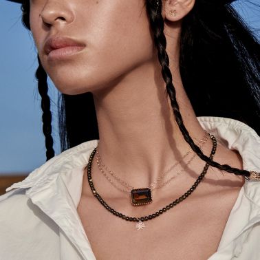 Ginette NY Georgia necklace in rose gold and gold gilded obsidian