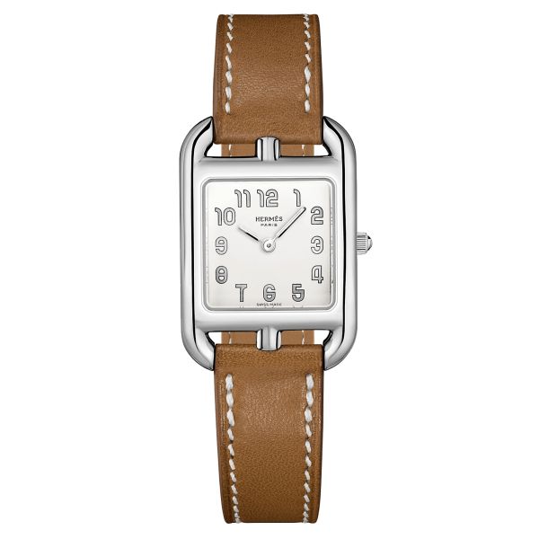 HERMÈS Cape Cod Small Model quartz silver dial brown leather strap 31 mm W040232WW00