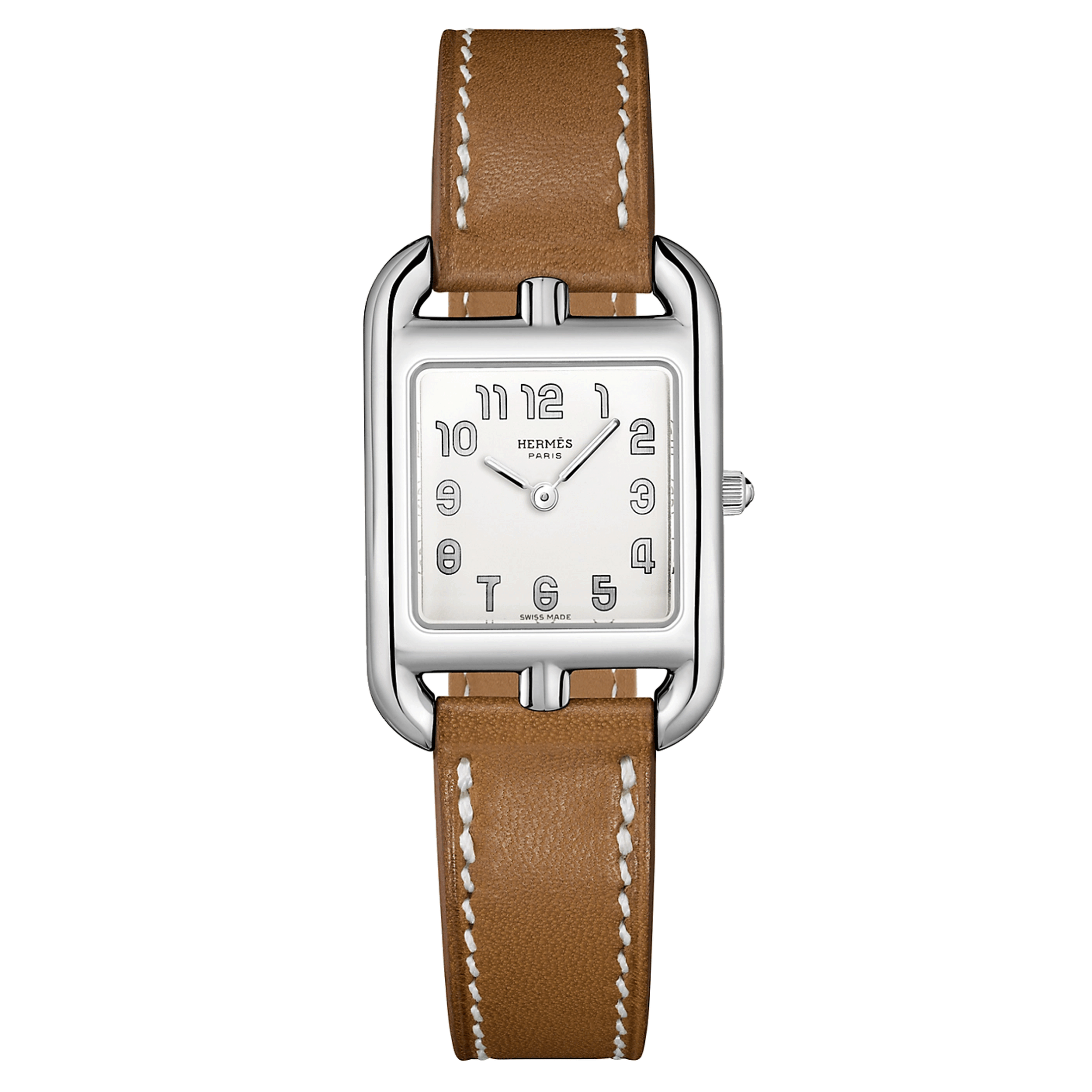 Montre HERMÈS Cape Cod Petit Modèle quartz cadran argenté bracelet cuir marron 31 mm W040232WW00