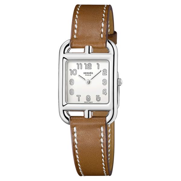 Montre HERMÈS Cape Cod Petit Modèle quartz cadran argenté bracelet cuir marron 31 mm W040232WW00