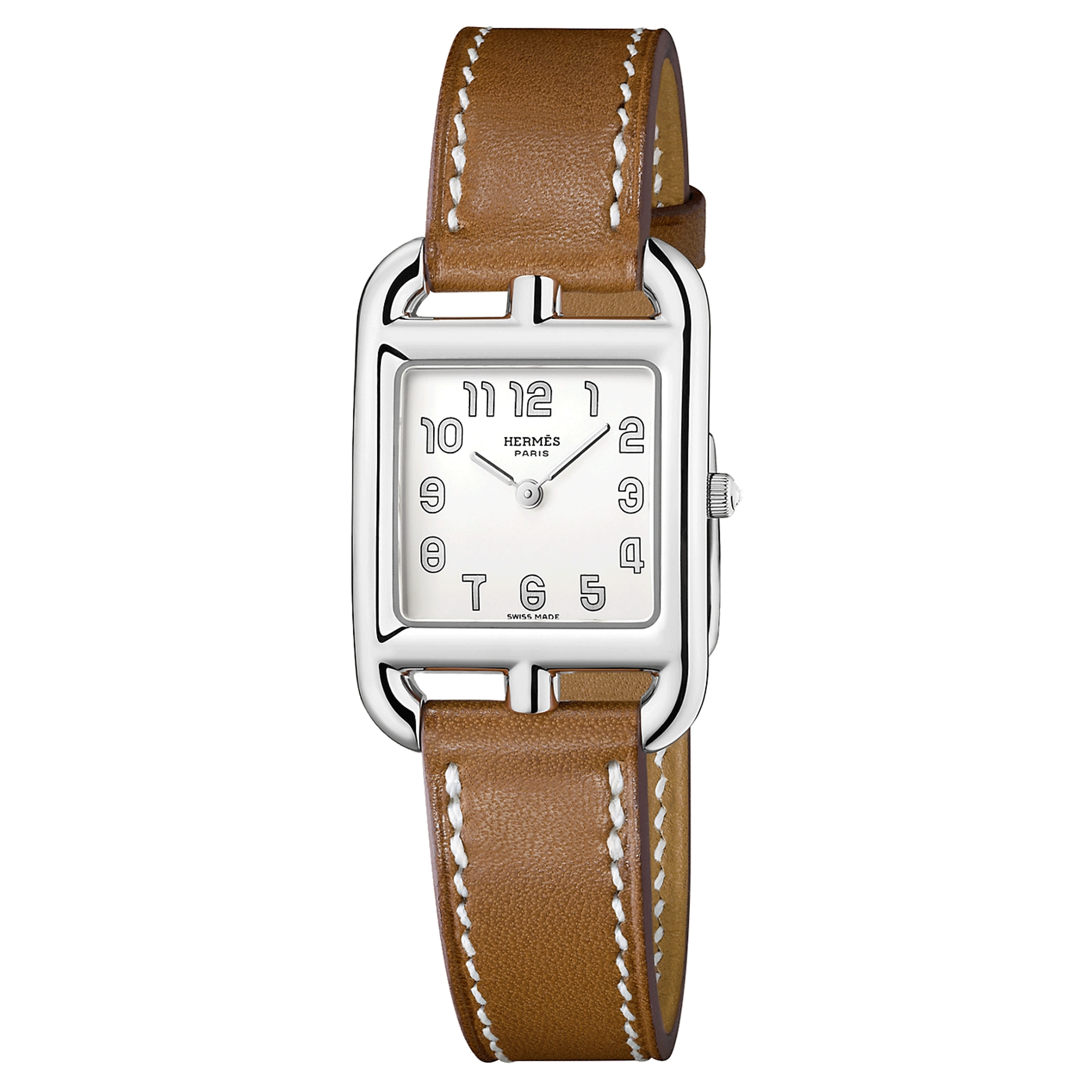 Montre HERMÈS Cape Cod Petit Modèle quartz cadran argenté bracelet cuir marron 31 mm W040232WW00