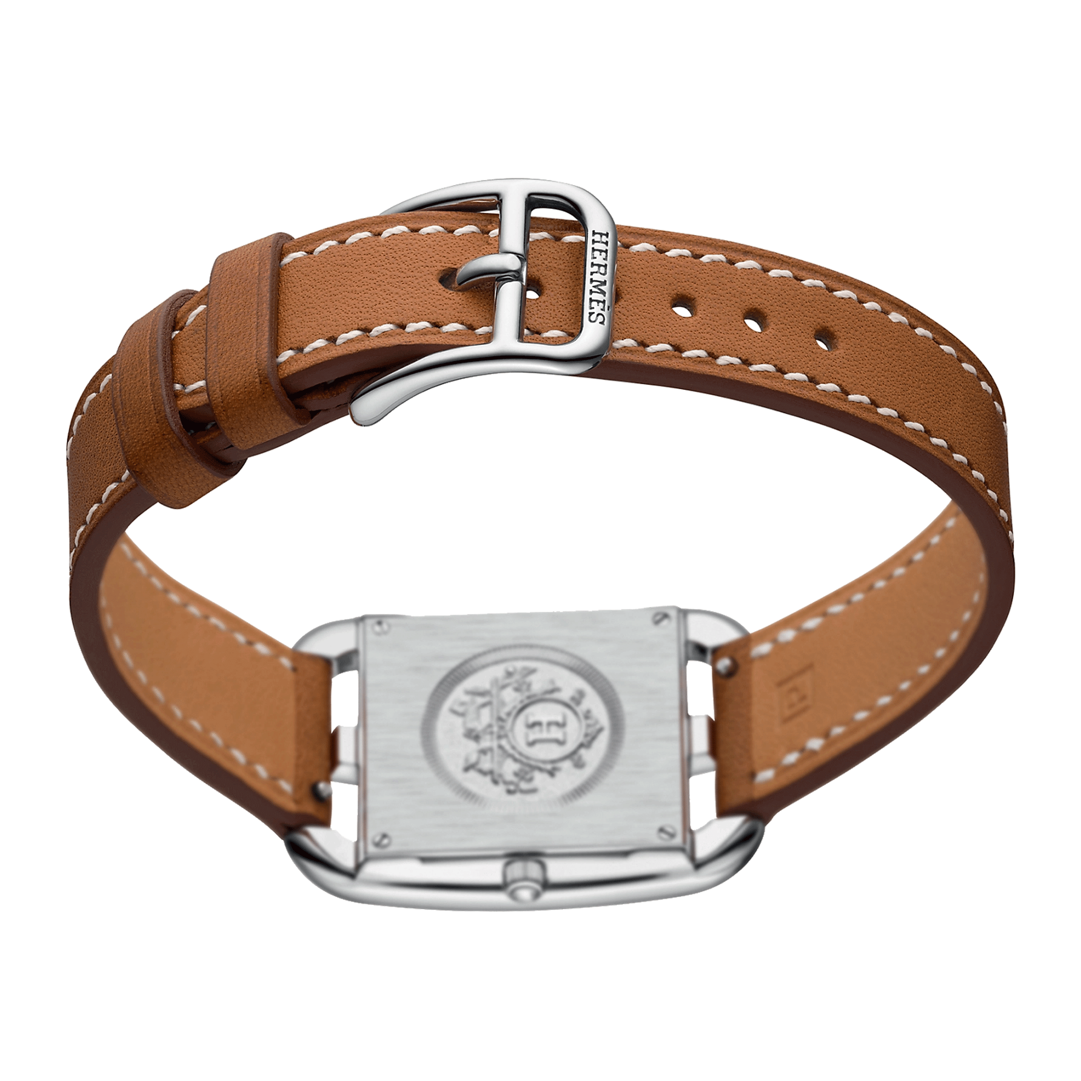 Montre HERMÈS Cape Cod Petit Modèle quartz cadran argenté bracelet cuir marron 31 mm W040232WW00