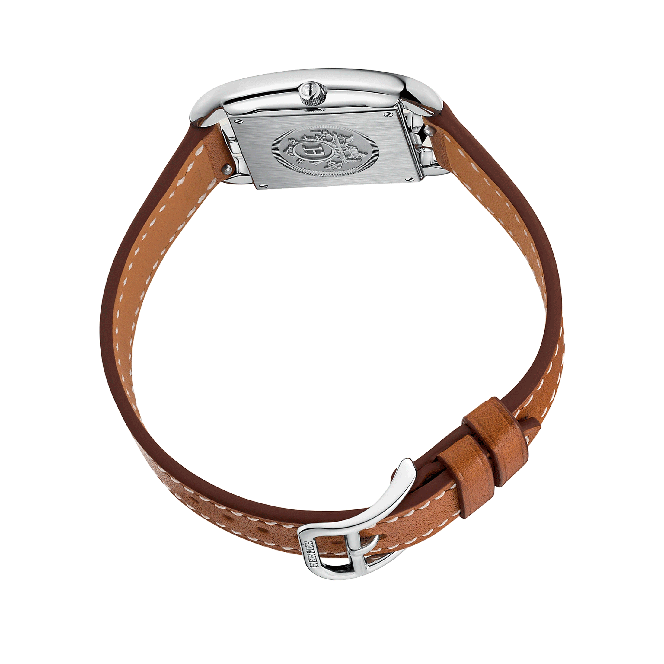Montre HERMÈS Cape Cod Petit Modèle quartz cadran argenté bracelet cuir marron 31 mm W040232WW00