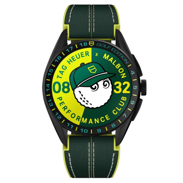 Montre TAG Heuer Connected Calibre E4 x Malbon Golf Edition bracelet caoutchouc vert jaune 45 mm SBR8A85.EB0338