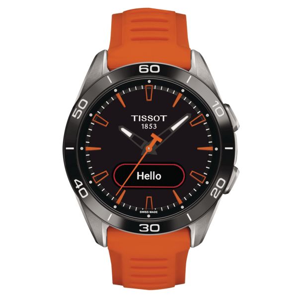 Tissot T-Touch Connect Sport Solar Titanium watch orange silicone strap 43 mm