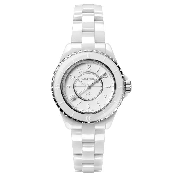 Montre CHANEL J12 Phantom quartz cadran blanc bracelet céramique haute résistance noir 33 mm