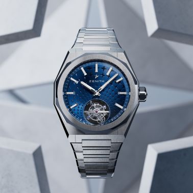 Montre Zenith Defy Skyline Tourbillon El-Primero automatique cadran bleu bracelet acier 41 mm