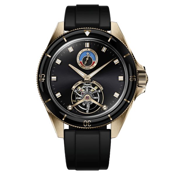Yema Yachtingraf Tourbillon Mareographe Bronze 75th anniversary mechanical watch black dial black rubber strap 42.5 mm