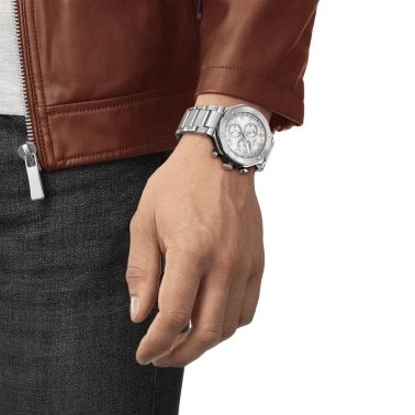 Montre Tissot T-Sport T-Race Chronograph quartz cadran argent bracelet acier 45 mm T141.417.11.031.00