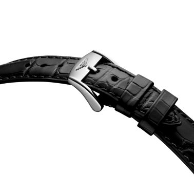 Longines Conquest Heritage Central Power Reserve automatic watch black dial black leather strap 38 mm