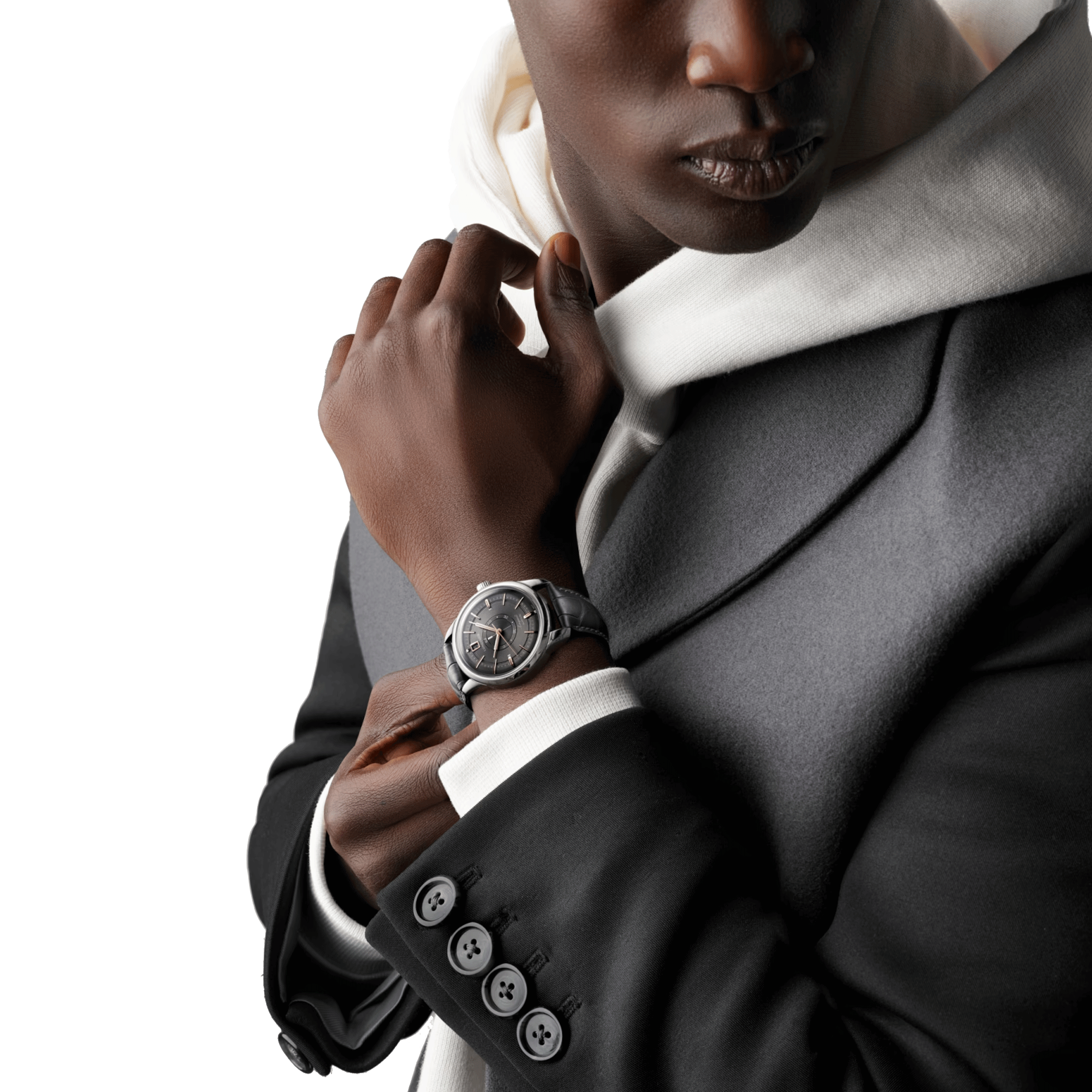 Longines Conquest Heritage Central Power Reserve automatic watch anthracite dial grey leather strap 38 mm