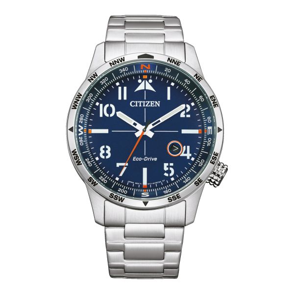 Citizen Pilot Eco-Drive watch blue dial steel bracelet 43 mm