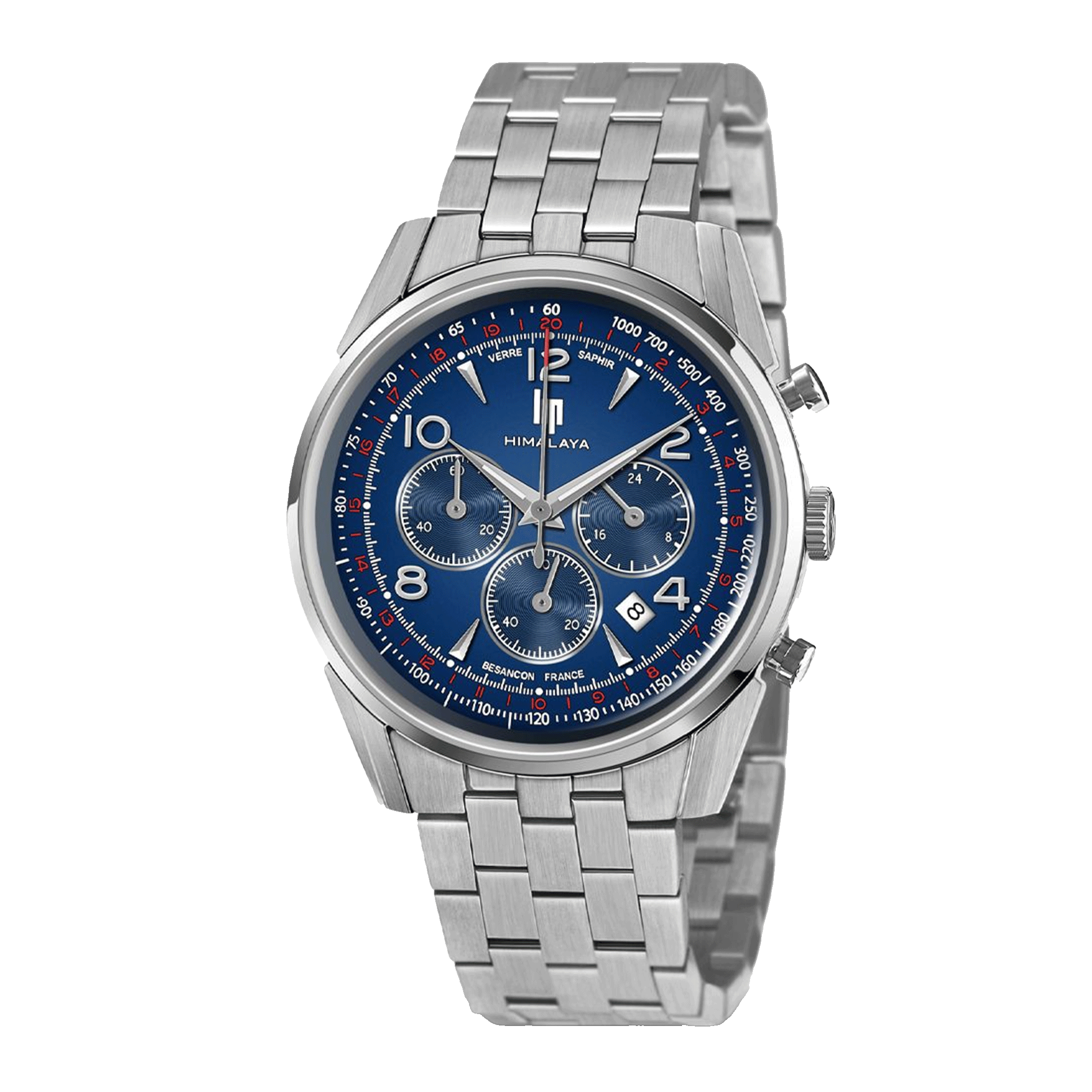 Montre Lip Himalaya Chronographe Quartz cadran bleu bracelet acier 40 mm