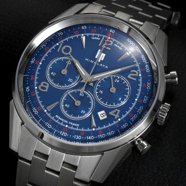 Montre Lip Himalaya Chronographe Quartz cadran bleu bracelet acier 40 mm